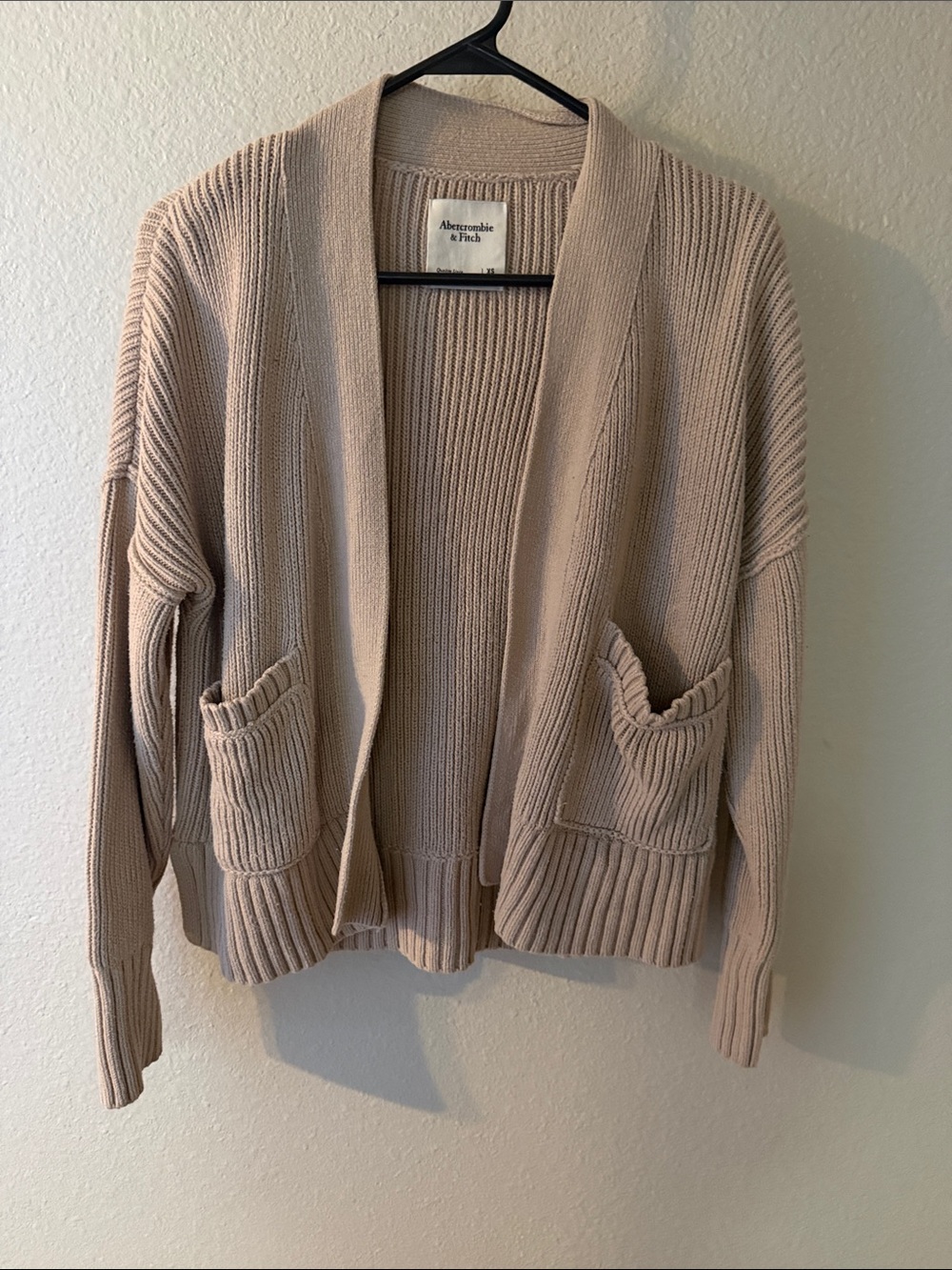 Abercrombie & Fitch Light Beige Open-Front Ribbed Cardigan